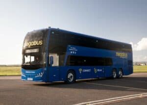 image of blue mega bus